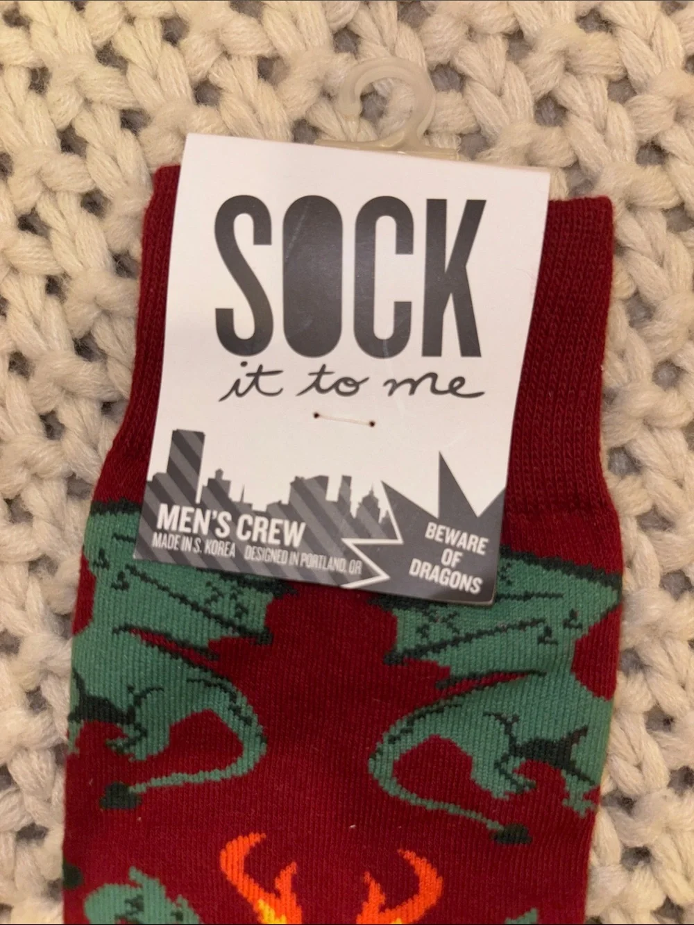 Sock It To Me Men's Burgundy Dragon Crew Socks 10-13
